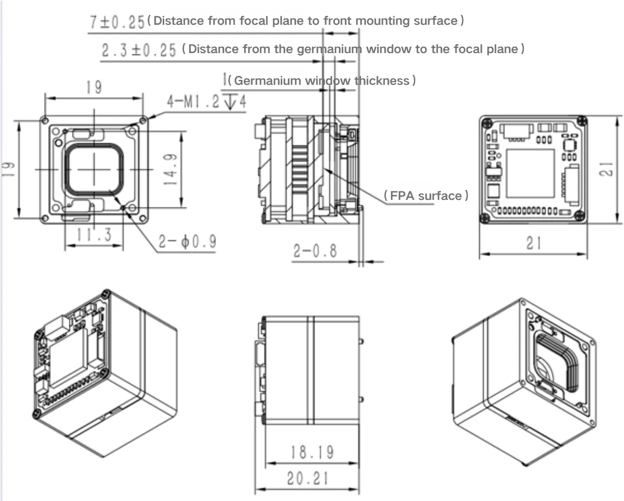 HR21-L612-USB 640×512 uncooled LWIR thermal imaging module mechanical dimension drawing