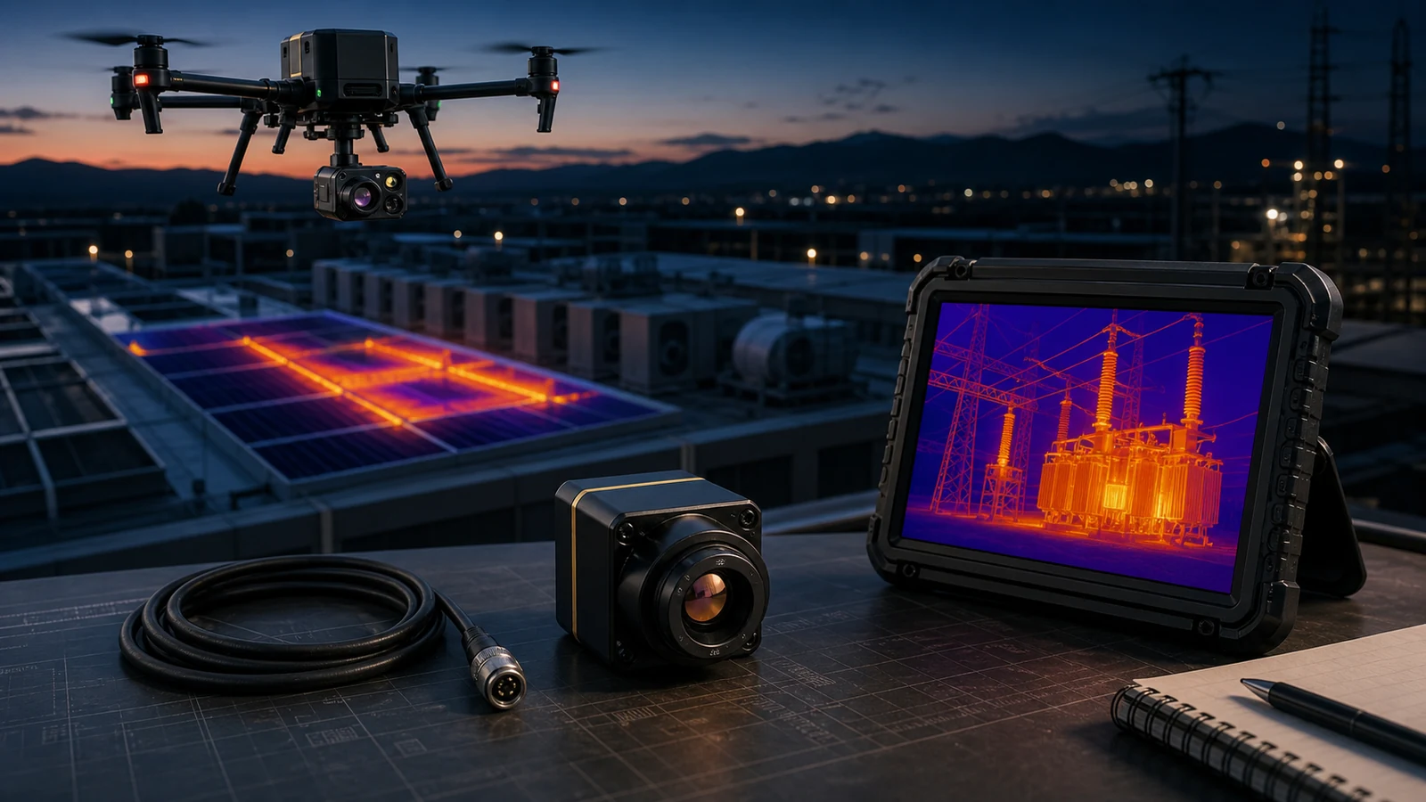 Drone thermal camera module inspection workflow with UAV payload field monitor and LWIR module