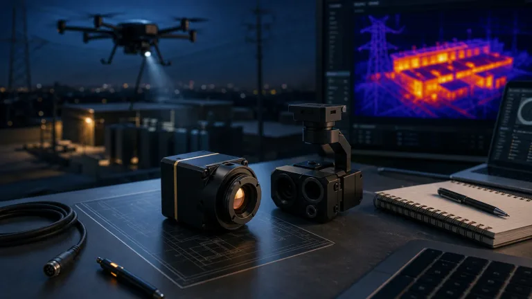 thermal camera module sample order review for UAV payload integration with thermal display and engineering desk