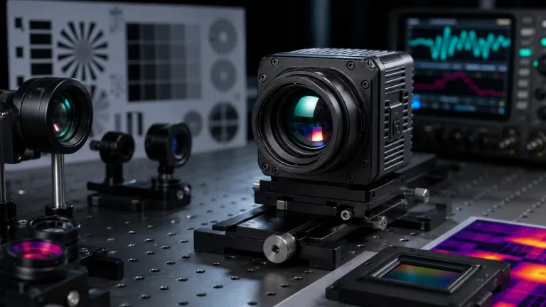 High resolution thermal imaging camera module on an optical engineering test bench
