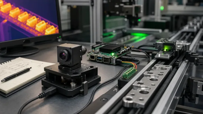 thermal core mounted in a graphite green edge inspection cell with USB and RS-422 wiring