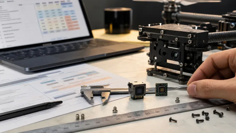 flir boson thermal camera core price RFQ workbench comparing compact LWIR module samples with calipers