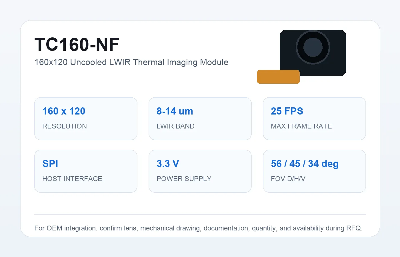 TC160-NF 160×120 LWIR module specification summary TC160-NF 160x120 LWIR thermal imaging module specification summary