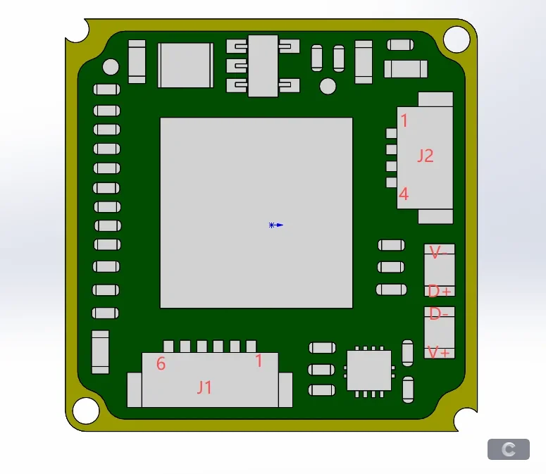 Diagrama de interface elétrica do módulo de imagem térmica 640×512 HR21-L612-USB com pinos USB e RS-422